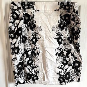 Lane Bryant White Pencil Skirt with Black Flower Print